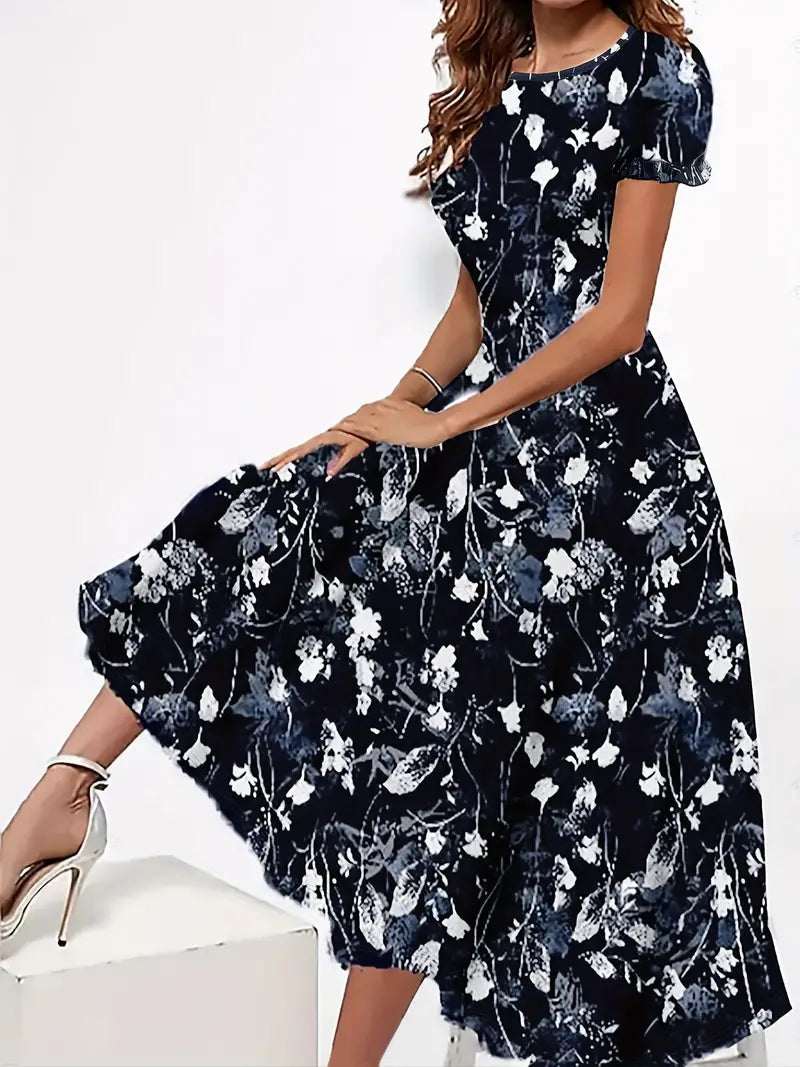 Luftiges Damen Kleid – blumiger Rundhalsausschnitt, leichtes Material, für Frühling und Sommer 5