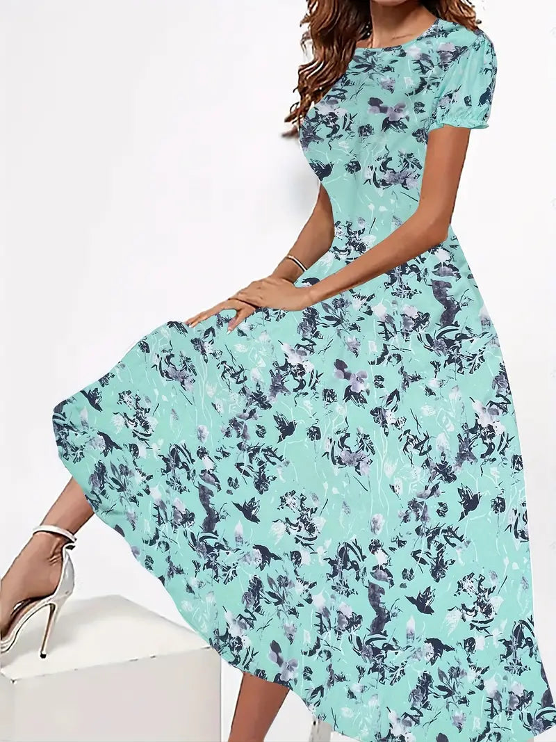 Luftiges Damen Kleid – blumiger Rundhalsausschnitt, leichtes Material, für Frühling und Sommer 6