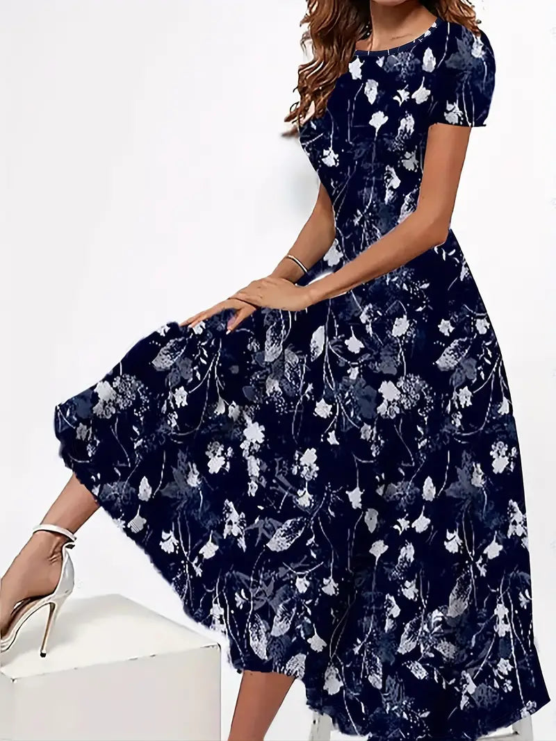 Luftiges Damen Kleid – blumiger Rundhalsausschnitt, leichtes Material, für Frühling und Sommer 7