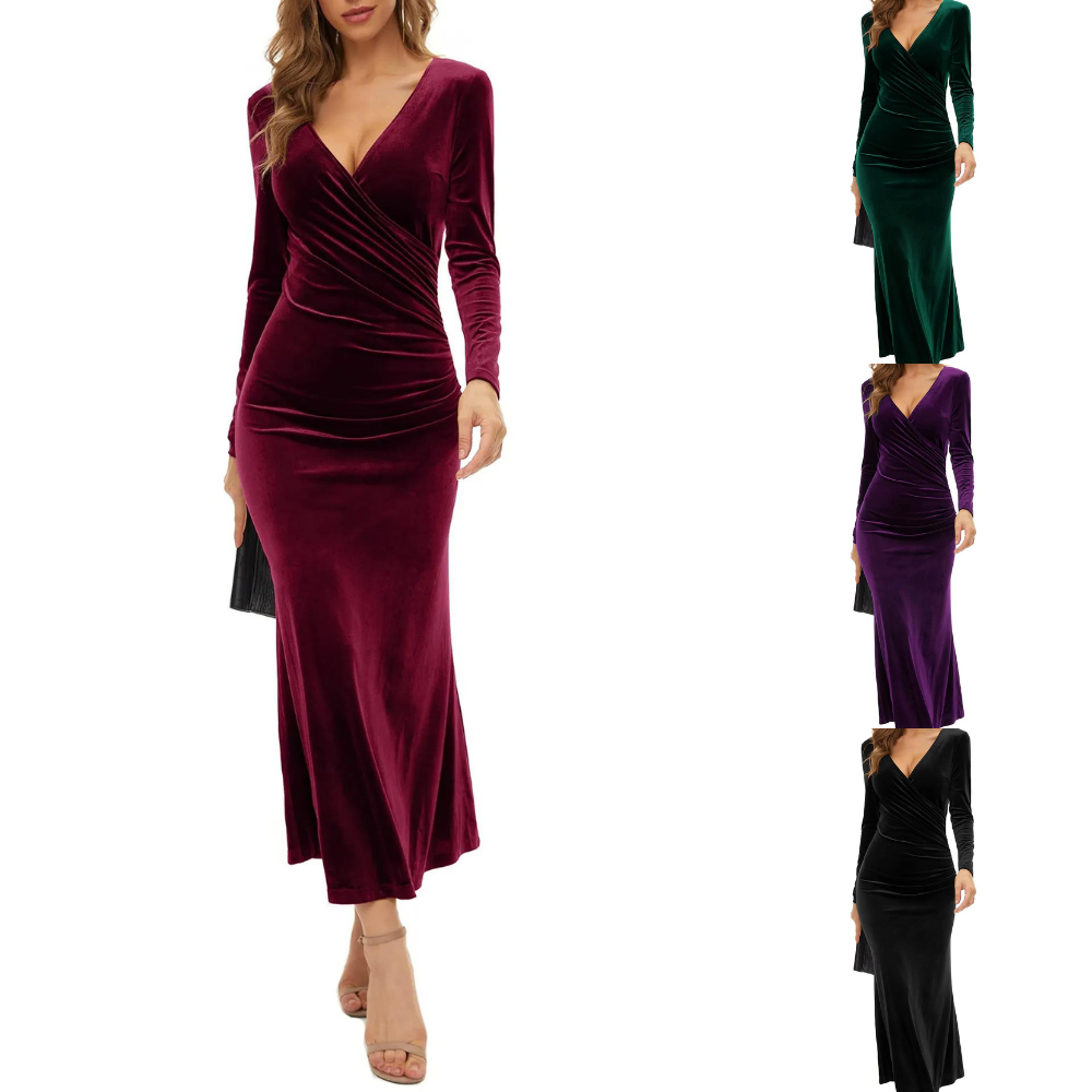Luxuriöses Damen Bodycon-Midikleid – figurbetont, Samt, für besondere Anlässe 4