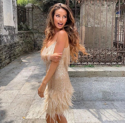 Luxuriöses Damen Cocktailkleid – verstellbare Spaghettiträger, Pailletten, für besondere Anlässe 5