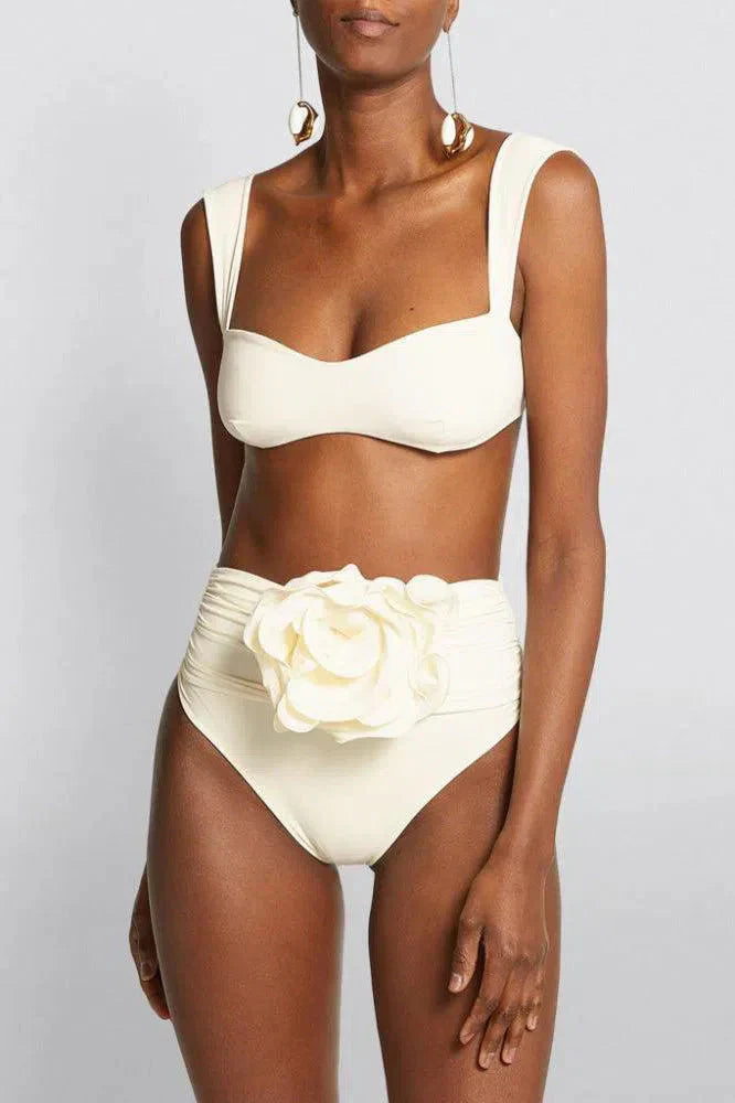 Variant image for Bikini-Set Mit Blumiger Verzierung, Hoher Taille Und Raffung Für Frauen-1