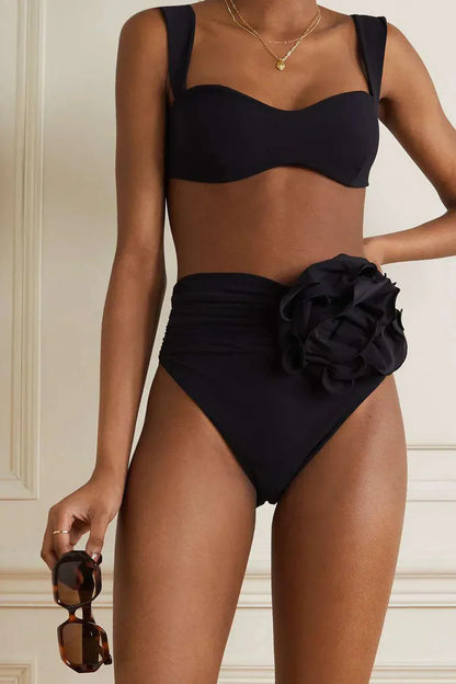 Variant image for Bikini-Set Mit Blumiger Verzierung, Hoher Taille Und Raffung Für Frauen-5
