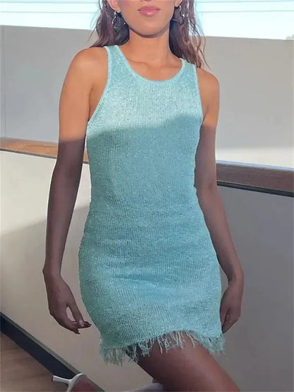 Variant image for Schimmerndes Sexy Minikleid für Frauen, Ärmelloses Partykleid mit Fransensaum, Mini-Länge, Elegant und Figurschmeichelnd-5