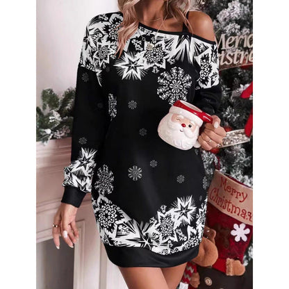 Women’s Christmas Dress Winter Snowflake Print Holiday Outfit