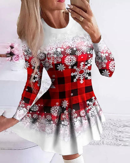 Women’s Festive Christmas Dress Warm Long-Sleeve Snowflake Style