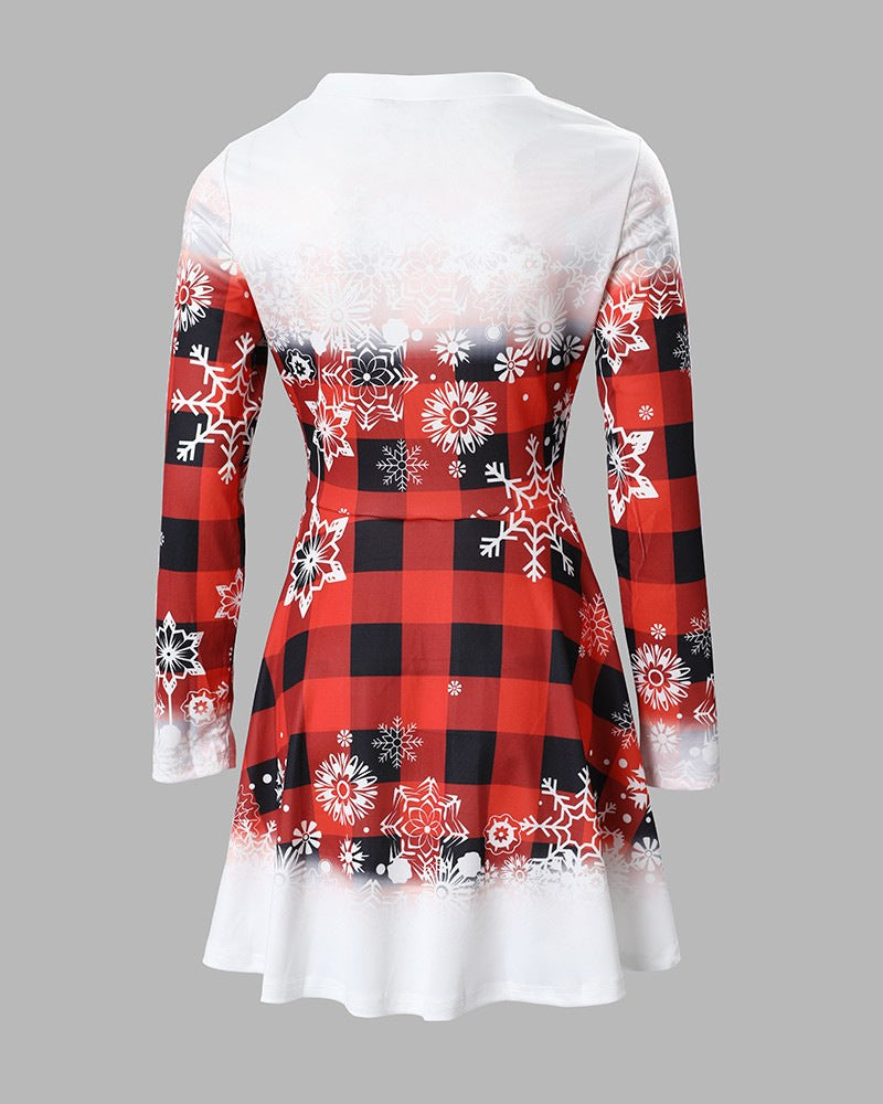 Women’s Festive Christmas Dress Warm Long-Sleeve Snowflake Style