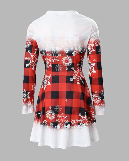 Women’s Festive Christmas Dress Warm Long-Sleeve Snowflake Style
