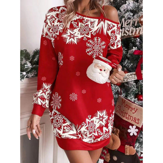 Women’s Christmas Dress Winter Snowflake Print Holiday Outfit