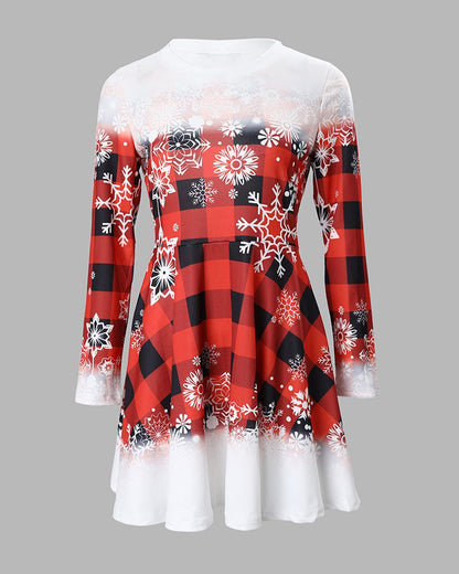 Women’s Festive Christmas Dress Warm Long-Sleeve Snowflake Style
