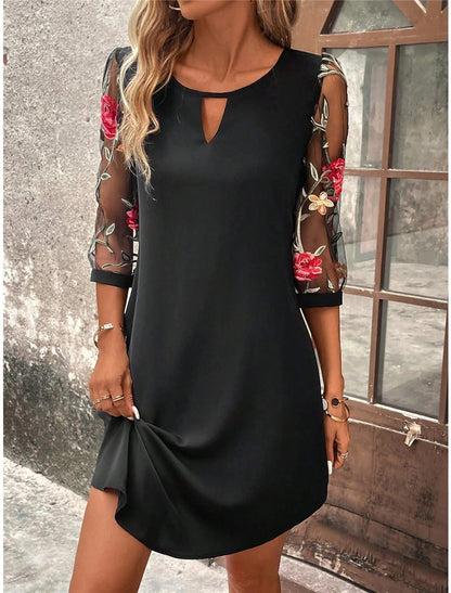 Variant image for A-Linien MIDI-Kleid Damen mit Spleißdetails – Elegantes Schwarzes Festliches Kleid für Alltag und besondere Anlässe-2