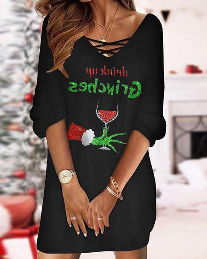 Women’s Christmas Dress Loose Fit with Cheerful Christmas Print