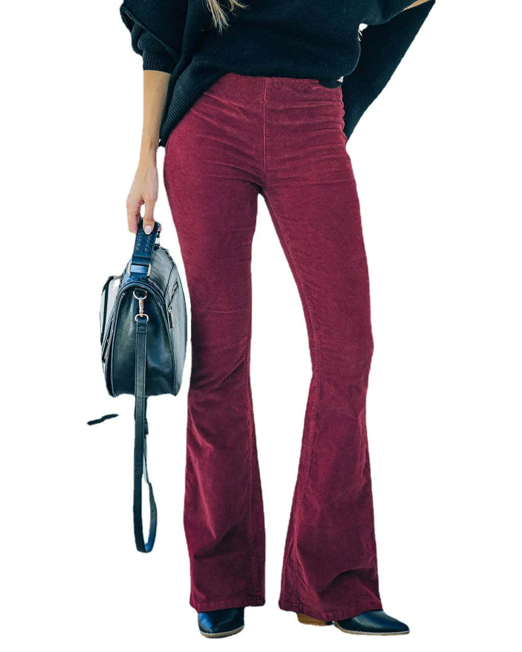 Variant image for Rippen Samthosen Für Frauen Mit Elastischer Taille Und Ausgestellten Beinen-19