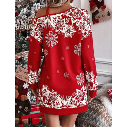 Women’s Christmas Dress Winter Snowflake Print Holiday Outfit