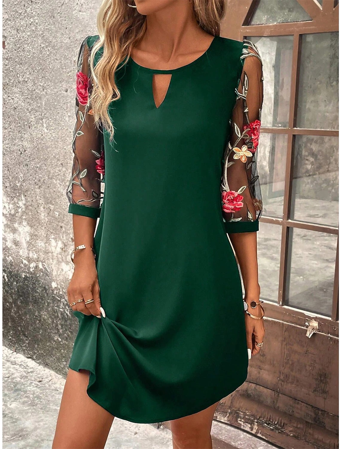 Variant image for A-Linien MIDI-Kleid Damen mit Spleißdetails – Elegantes Schwarzes Festliches Kleid für Alltag und besondere Anlässe-3
