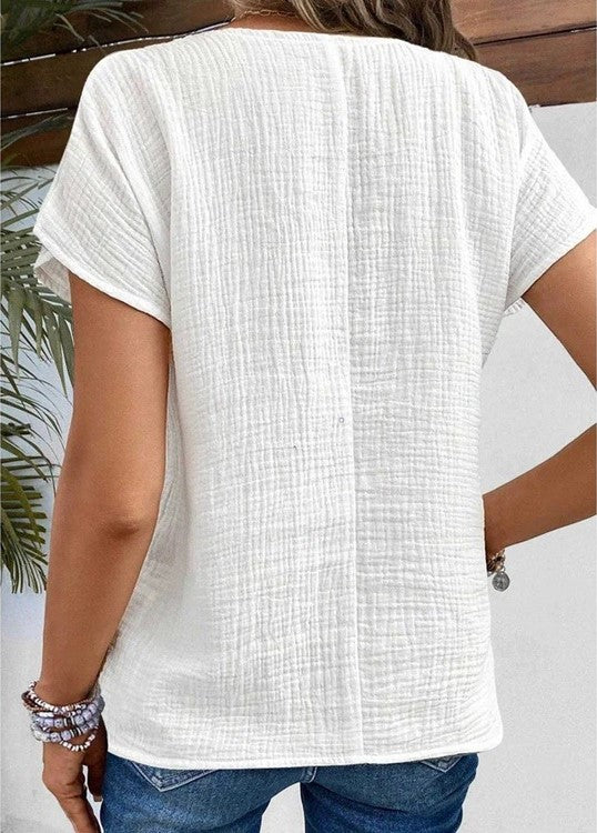 Schicke Damenbluse, Entspannter Sommertop Mit Button-Down-Design Und Kurzen Ärmeln, Atmungsaktiv, Für Jede Gelegenheit-4