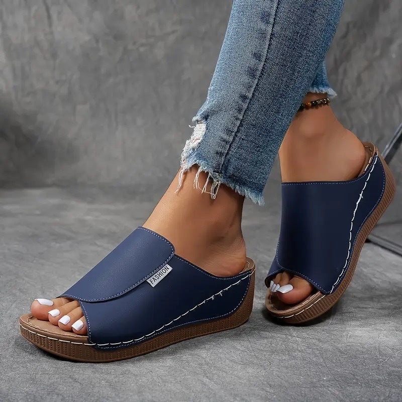 Women’s Open Toe Wedge Slides Easy Slip-On Summer Sandals