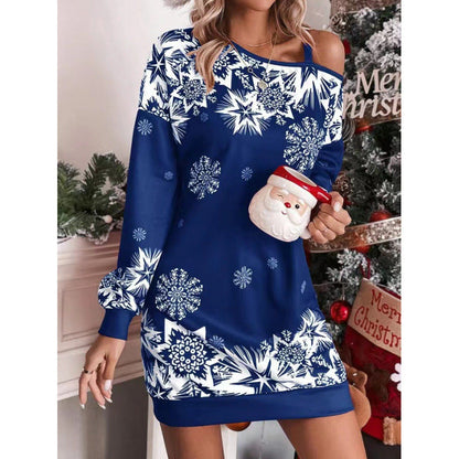 Women’s Christmas Dress Winter Snowflake Print Holiday Outfit