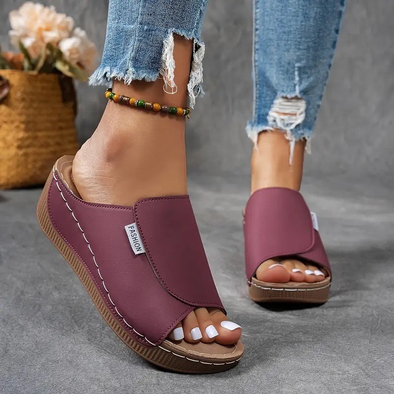 Women’s Open Toe Wedge Slides Easy Slip-On Summer Sandals