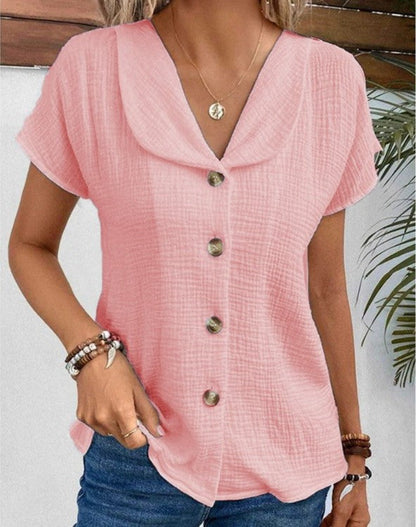Schicke Damenbluse, Entspannter Sommertop Mit Button-Down-Design Und Kurzen Ärmeln, Atmungsaktiv, Für Jede Gelegenheit-6