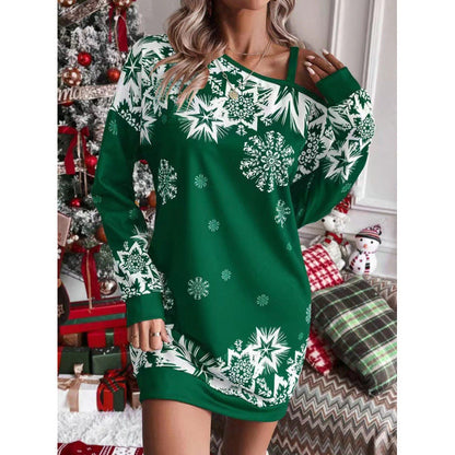 Women’s Christmas Dress Winter Snowflake Print Holiday Outfit