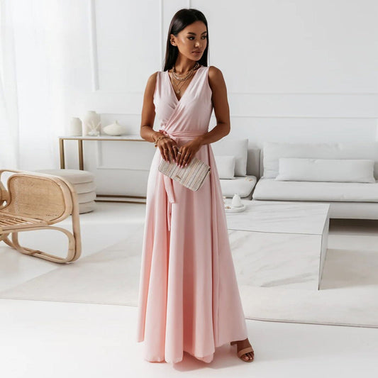 Elegantes Maxikleid Damen Mit V-Ausschnitt - Vielseitiges Langes Kleid Für Jeden Anlass