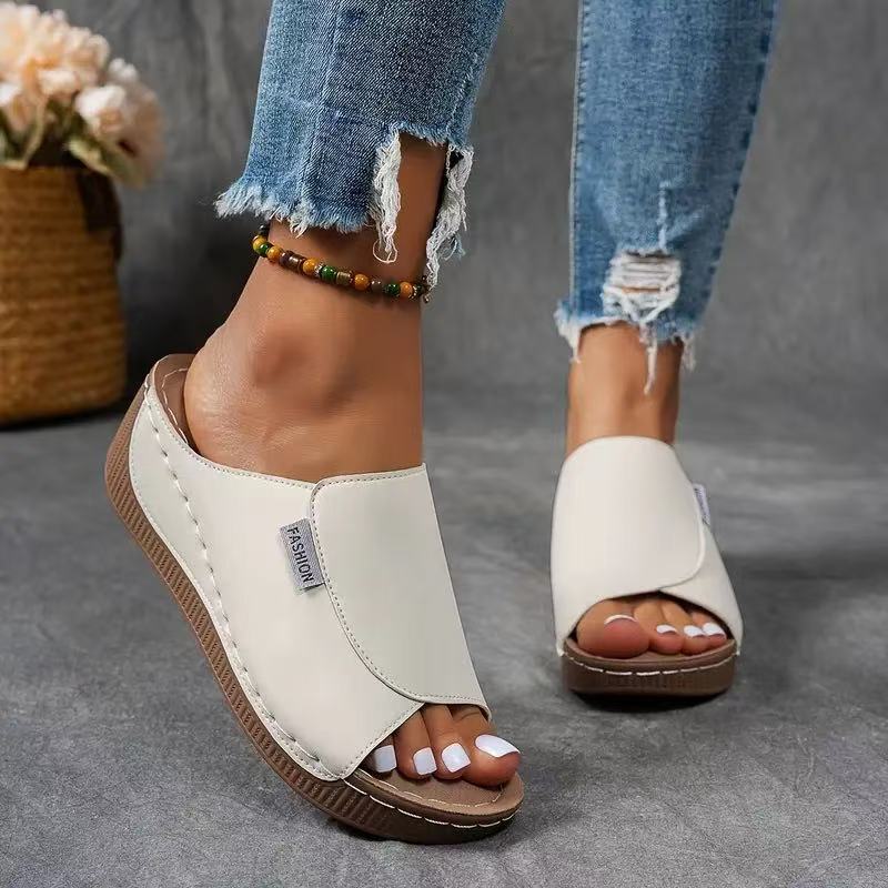 Women’s Open Toe Wedge Slides Easy Slip-On Summer Sandals