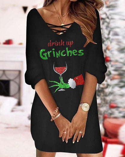 Women’s Christmas Dress Loose Fit with Cheerful Christmas Print