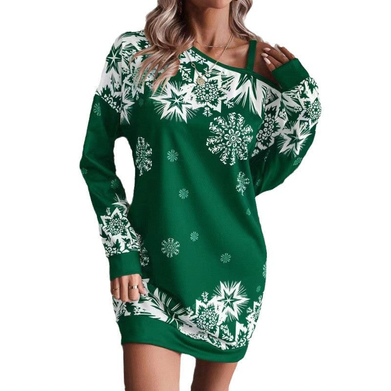 Women’s Christmas Dress Winter Snowflake Print Holiday Outfit