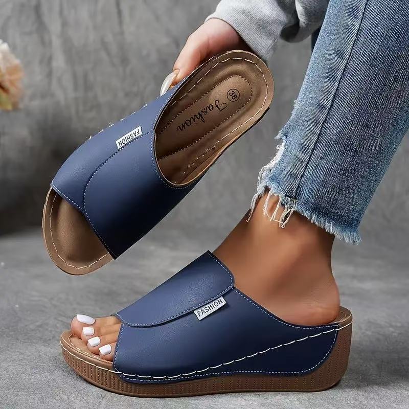 Women’s Open Toe Wedge Slides Easy Slip-On Summer Sandals