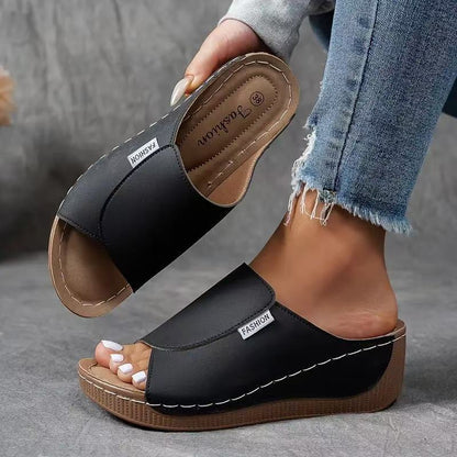Women’s Open Toe Wedge Slides Easy Slip-On Summer Sandals