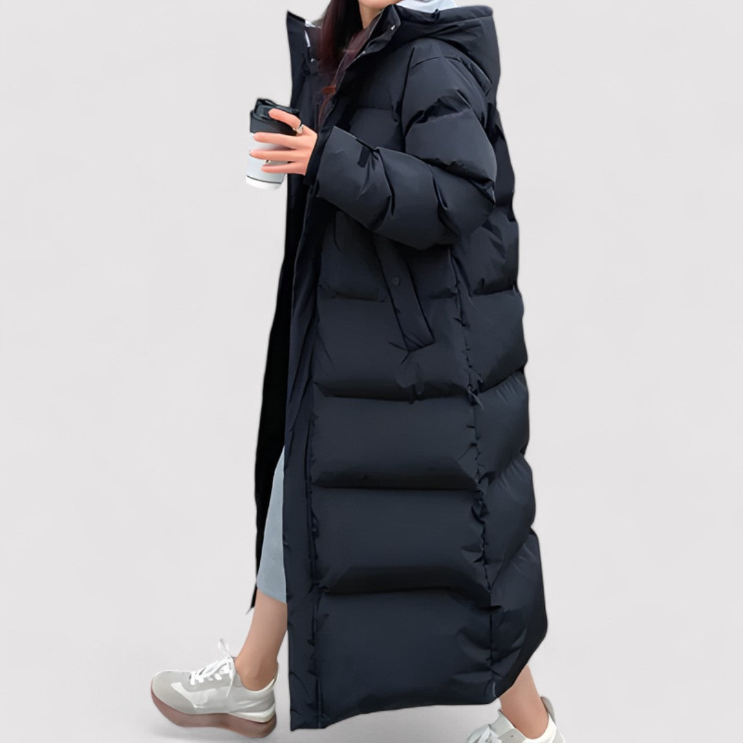 Women’s Long Hooded Weather-Resistant Puffer Jacket Warm Full-Length Winter Coat