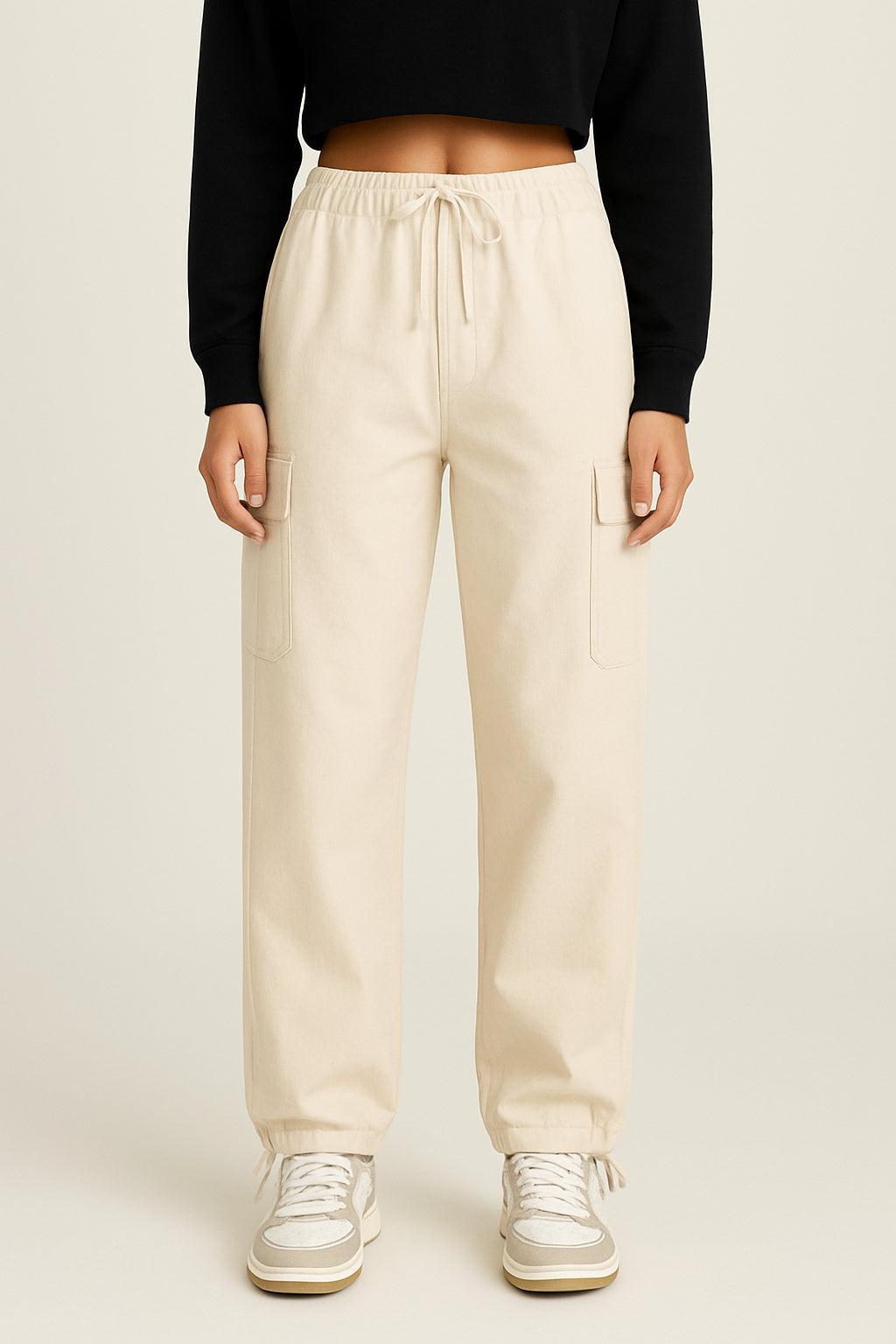 Beige Fallschirmhose Herren Mit Verstellbarem Bund Und Mehreren Taschen – Bequeme Cargo Hosen Herren Für Freizeit Und Abenteuer-4