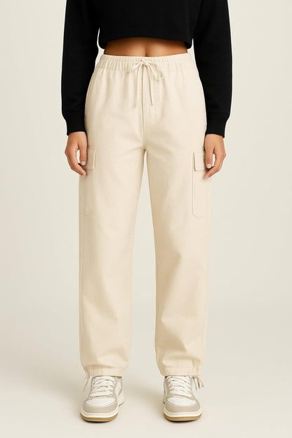 Beige Fallschirmhose Herren Mit Verstellbarem Bund Und Mehreren Taschen – Bequeme Cargo Hosen Herren Für Freizeit Und Abenteuer-4