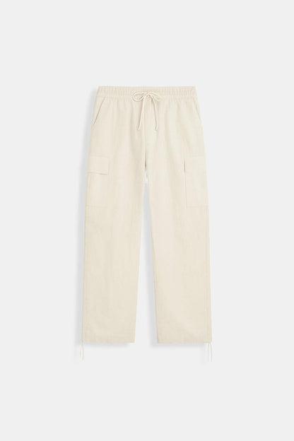 Beige Fallschirmhose Herren Mit Verstellbarem Bund Und Mehreren Taschen – Bequeme Cargo Hosen Herren Für Freizeit Und Abenteuer-3