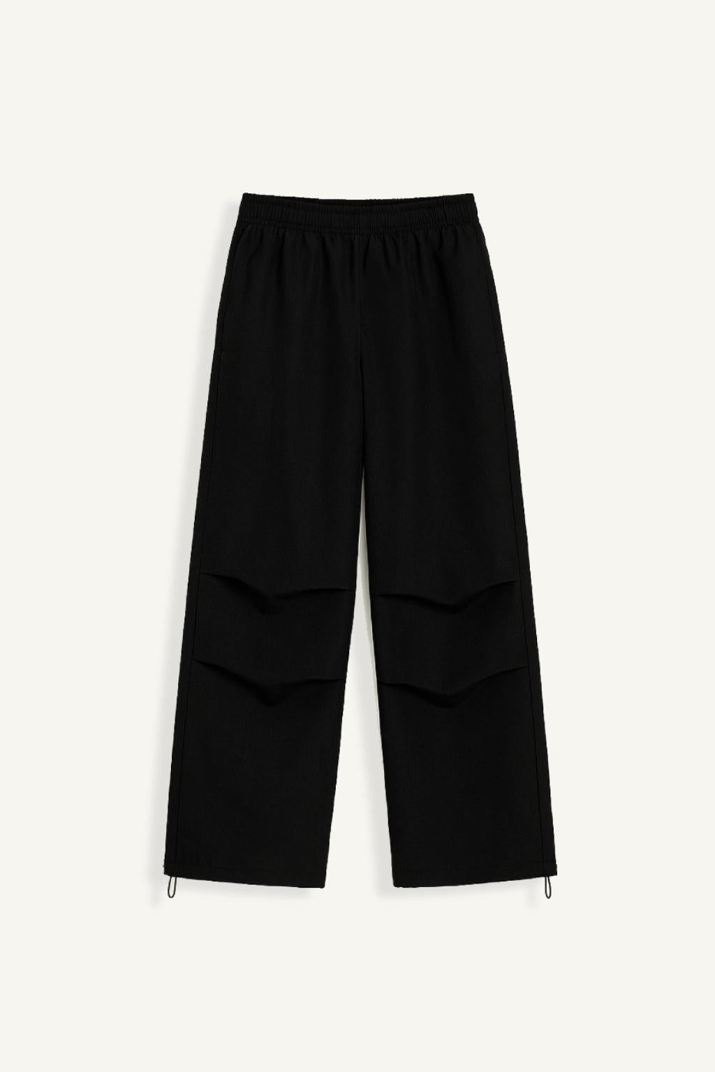 Schwarze Fallschirmhosen Mit Verstellbarer Taille Und Mehreren Taschen-3