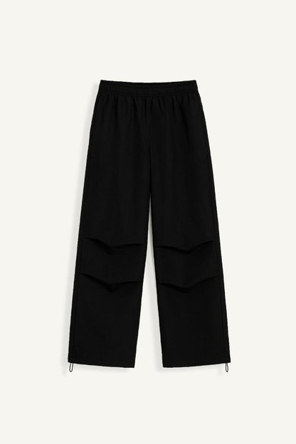 Schwarze Fallschirmhosen Mit Verstellbarer Taille Und Mehreren Taschen-3