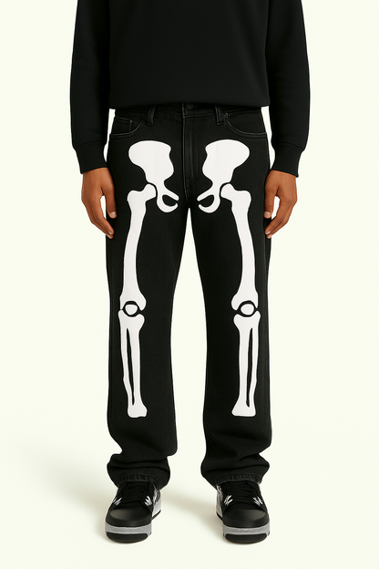 Y2K Skeletthosen Unisex Aus Baumwollpolyestermischung Mit Auffälligen Skelettdesigns Und Mehreren Taschen-4