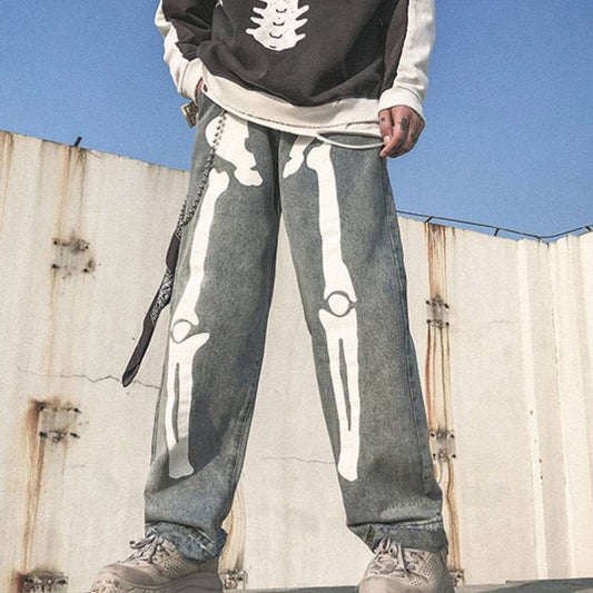Y2K Skeletthosen Unisex Aus Baumwollpolyestermischung Mit Auffälligen Skelettdesigns Und Mehreren Taschen-1