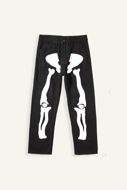 Y2K Skeletthosen Unisex Aus Baumwollpolyestermischung Mit Auffälligen Skelettdesigns Und Mehreren Taschen-3