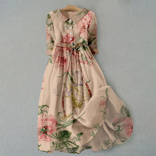 Vintage Blumen-Maxikleid Damen, Leichter Verstellbarer Kordelzug, Elegante Lange Kleider im Sommer