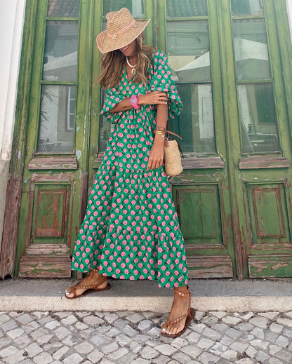 Elegantes Langarm-Maxikleid für Frauen mit Blumendesign, ideal für festliche Anlässe und besondere Feierlichkeiten