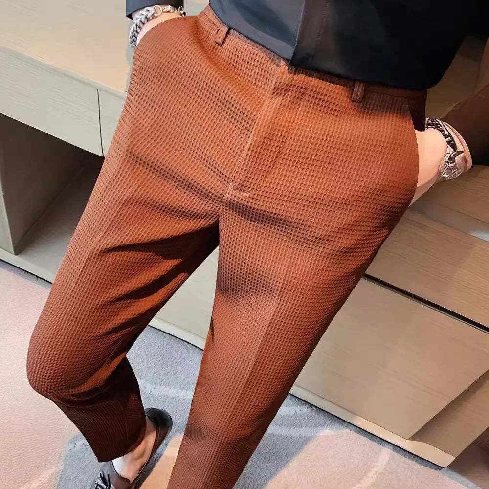 Elegante Karierte Herrenhosen Aus Atmungsaktivem Material, Gerader Schnitt Für Büro Und Freizeit-3