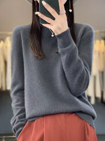 Variant image for Purer Merino Wollpullover Damen - Herbst Winter O-Neck-25