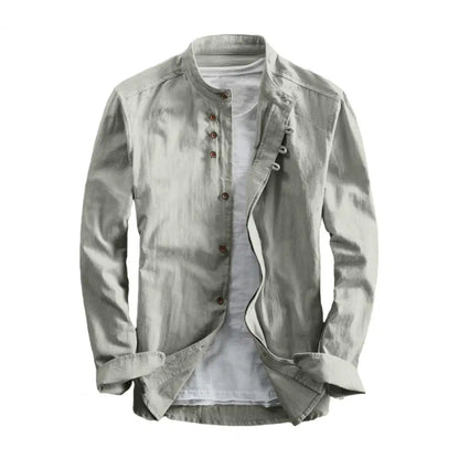 Variant image for Herren Hemd Langarm Einfarbig Vintage Slim Fit mit Stehkragen und Knöpfen - Herrenhemden Langarm für Jede Gelegenheit-11