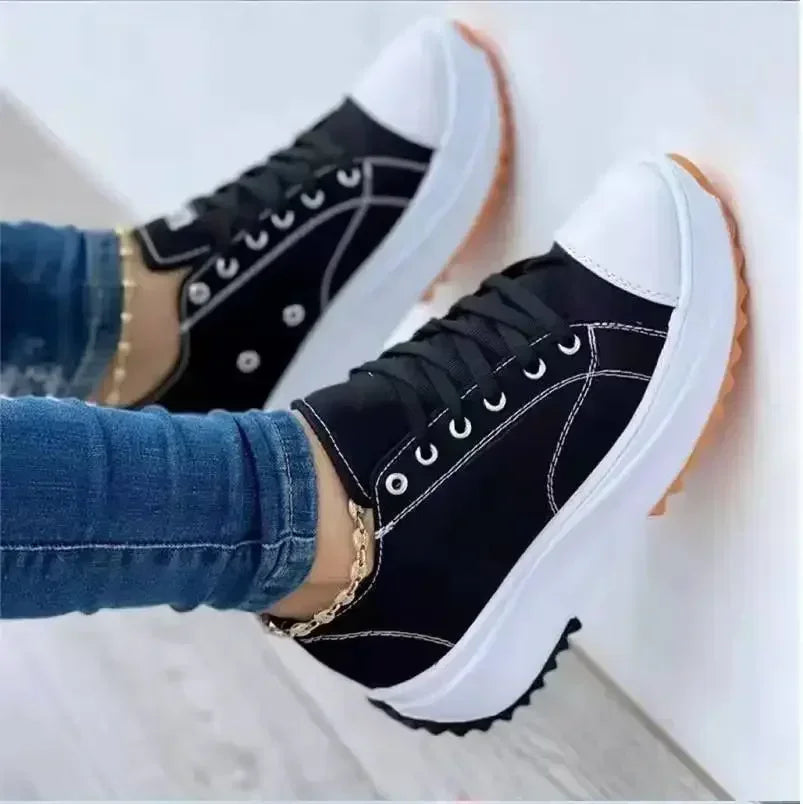 Klassische Leinwand-Sneaker Damen - Plattform-Schnürschuhe für Freizeit und Alltag-4