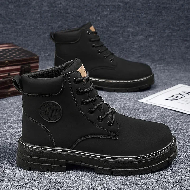 Retro Herrenstiefel Hoch für Winter - Casual Motorrad Knöchelschuh-3