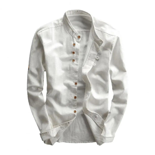 Herren Hemd Langarm Einfarbig Vintage Slim Fit mit Stehkragen und Knöpfen - Herrenhemden Langarm für Jede Gelegenheit