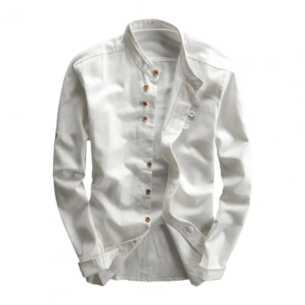 Variant image for Herren Hemd Langarm Einfarbig Vintage Slim Fit mit Stehkragen und Knöpfen - Herrenhemden Langarm für Jede Gelegenheit-1