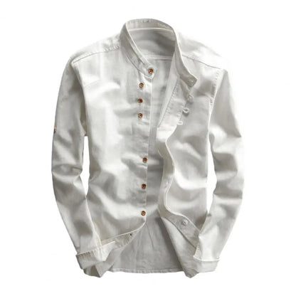 Variant image for Herren Hemd Langarm Einfarbig Vintage Slim Fit mit Stehkragen und Knöpfen - Herrenhemden Langarm für Jede Gelegenheit-1